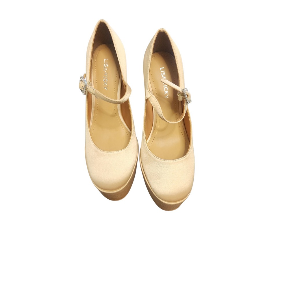 Lisa Vicky Mary Jane Platform Pumps Womens 6M Champagne Satin‎ Good